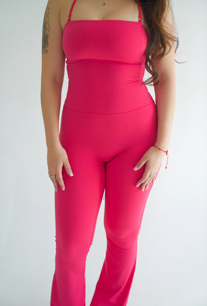 Flared Cherry Halter Jumpsuit